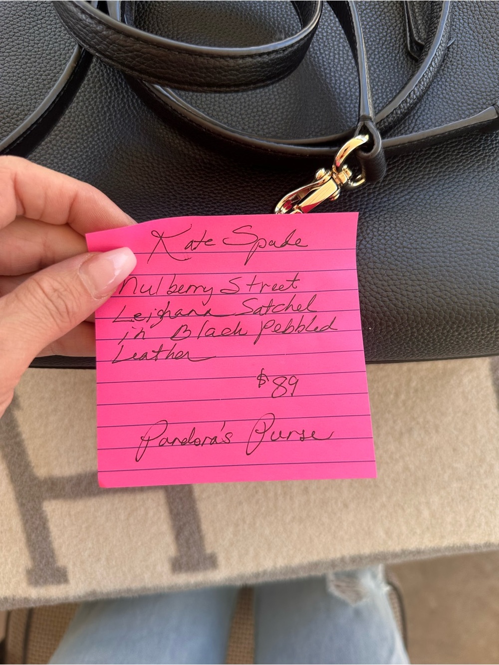 kate spade Black Pebbled Leather Satchel with Gold Logo - Picture 7 of 11